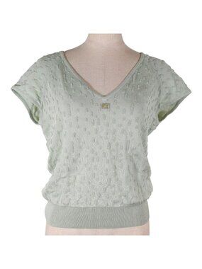 Chanel Coco Mark Short Sleeve Rayon Pastel Green Knit